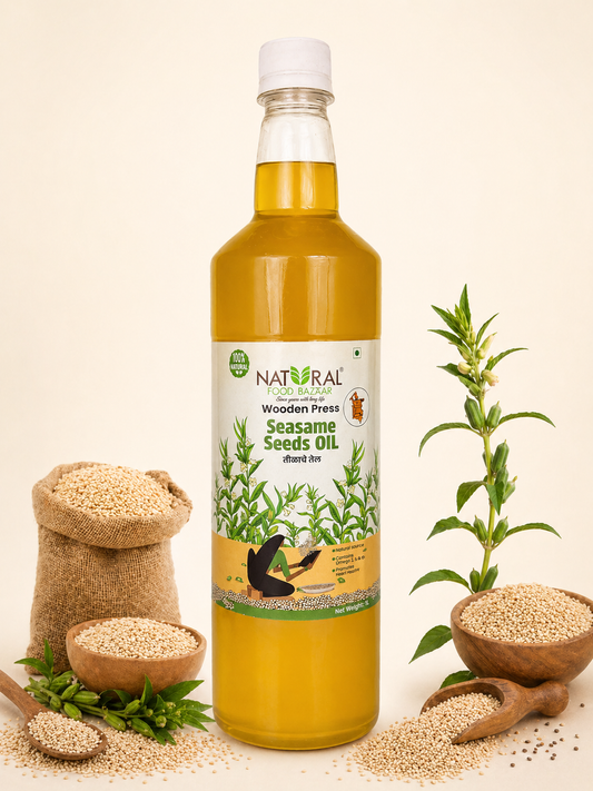 Natural Sesame Wooden Cold Pressed Oil | तीळ तेल | Natural Food Bazzar®