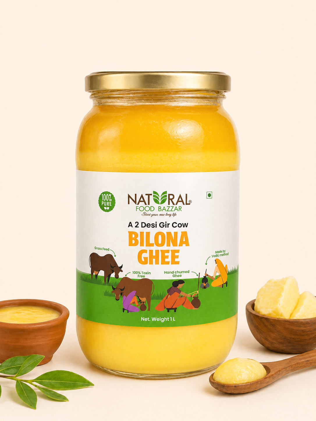 Natural A2 Desi Gir Cow Bilona Ghee | गीर गाईचे तूप | Natural Food Bazzar®