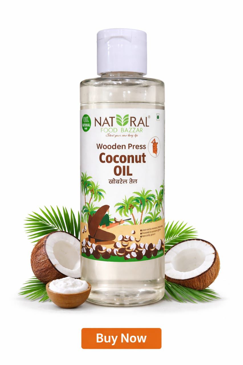 Natural Coconut Wooden Cold Pressed Oil | नारळ (खोबरेल) तेल | Natural Food Bazzar®