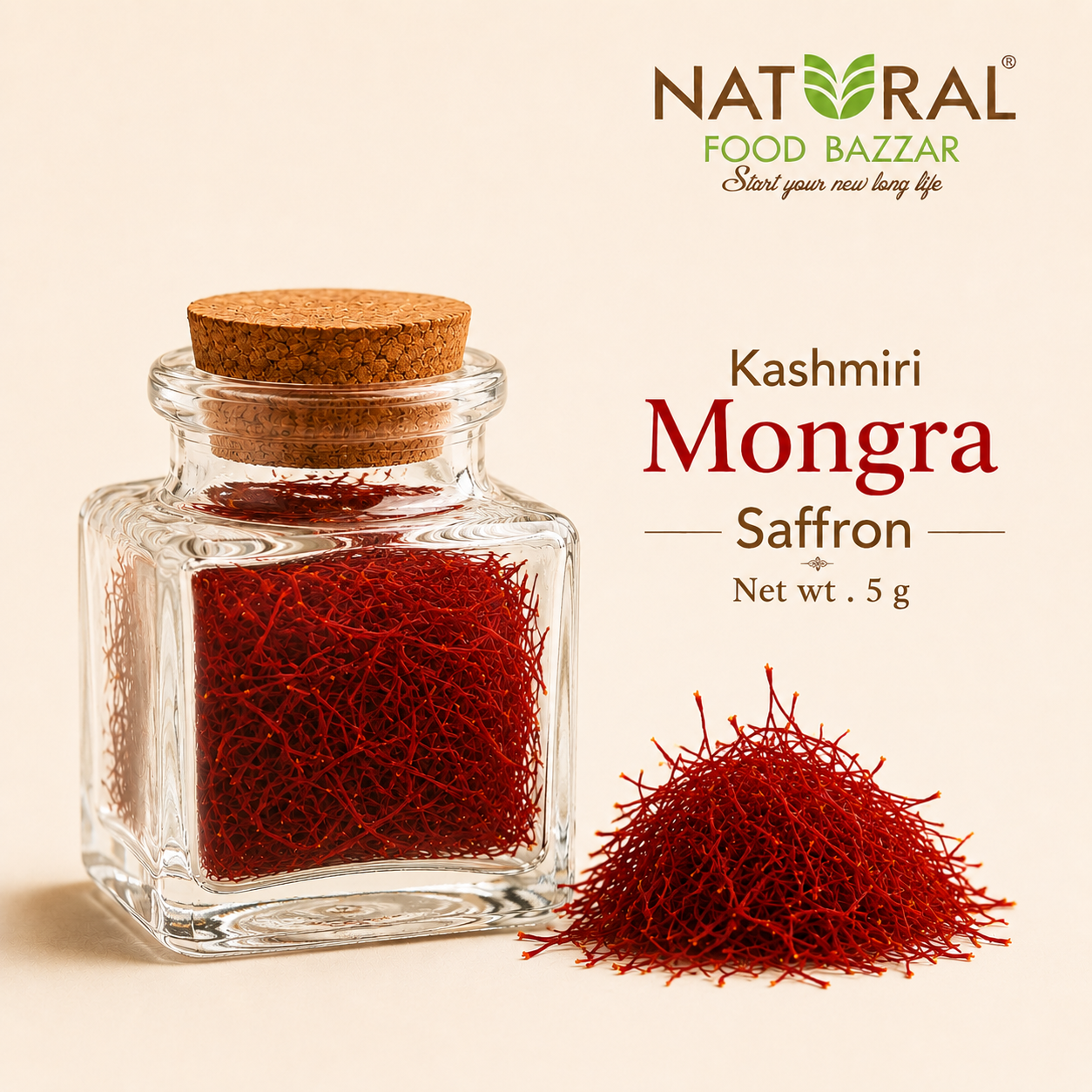 Natural Kashmiri Mongra Saffron (Keshar) | कश्मीरी मोंगरा केसर | Natural Food Bazzar®