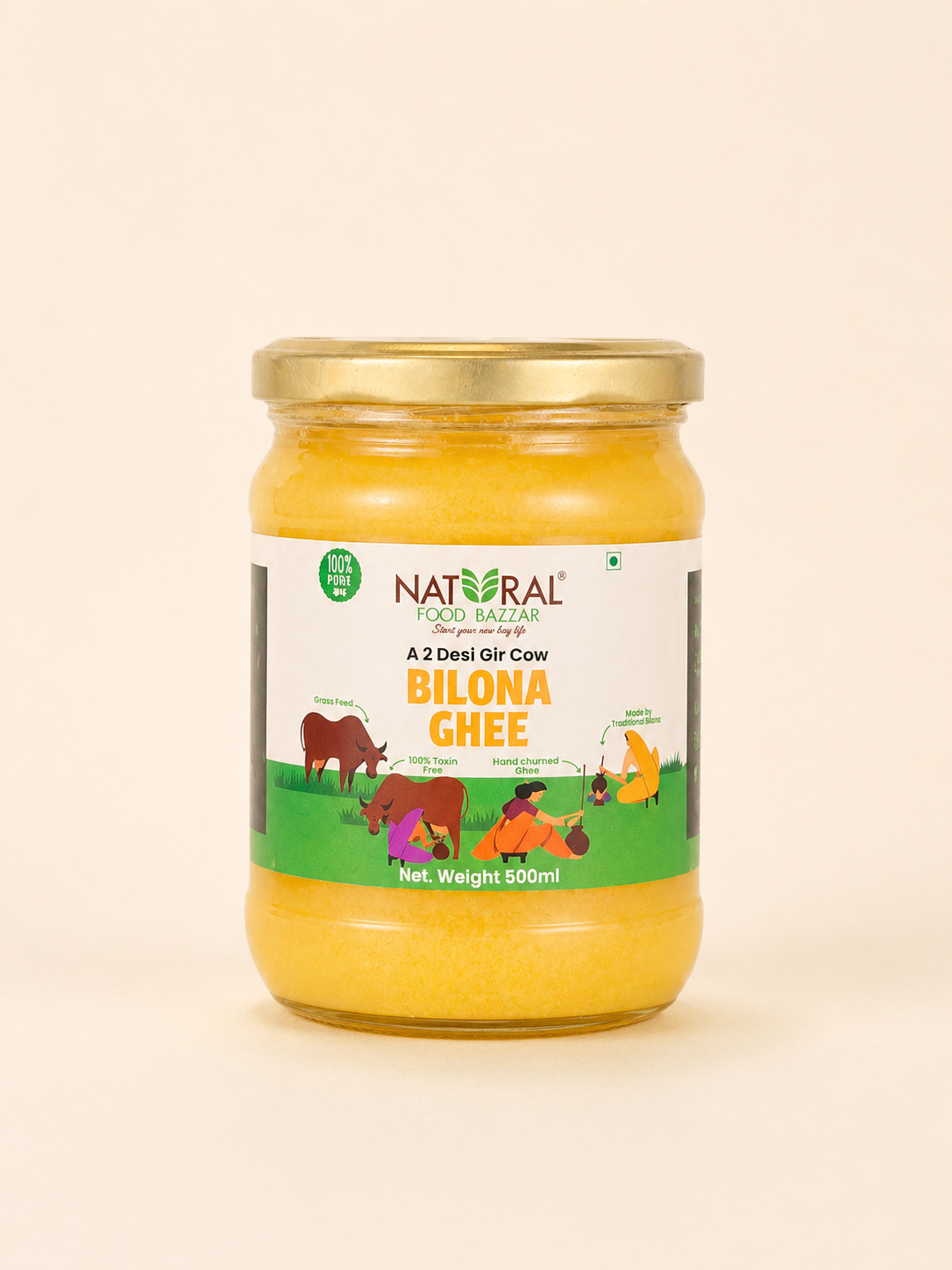 Natural A2 Desi Gir Cow Bilona Ghee 500 ML | गीर गाईचे तूप | Natural Food Bazzar®