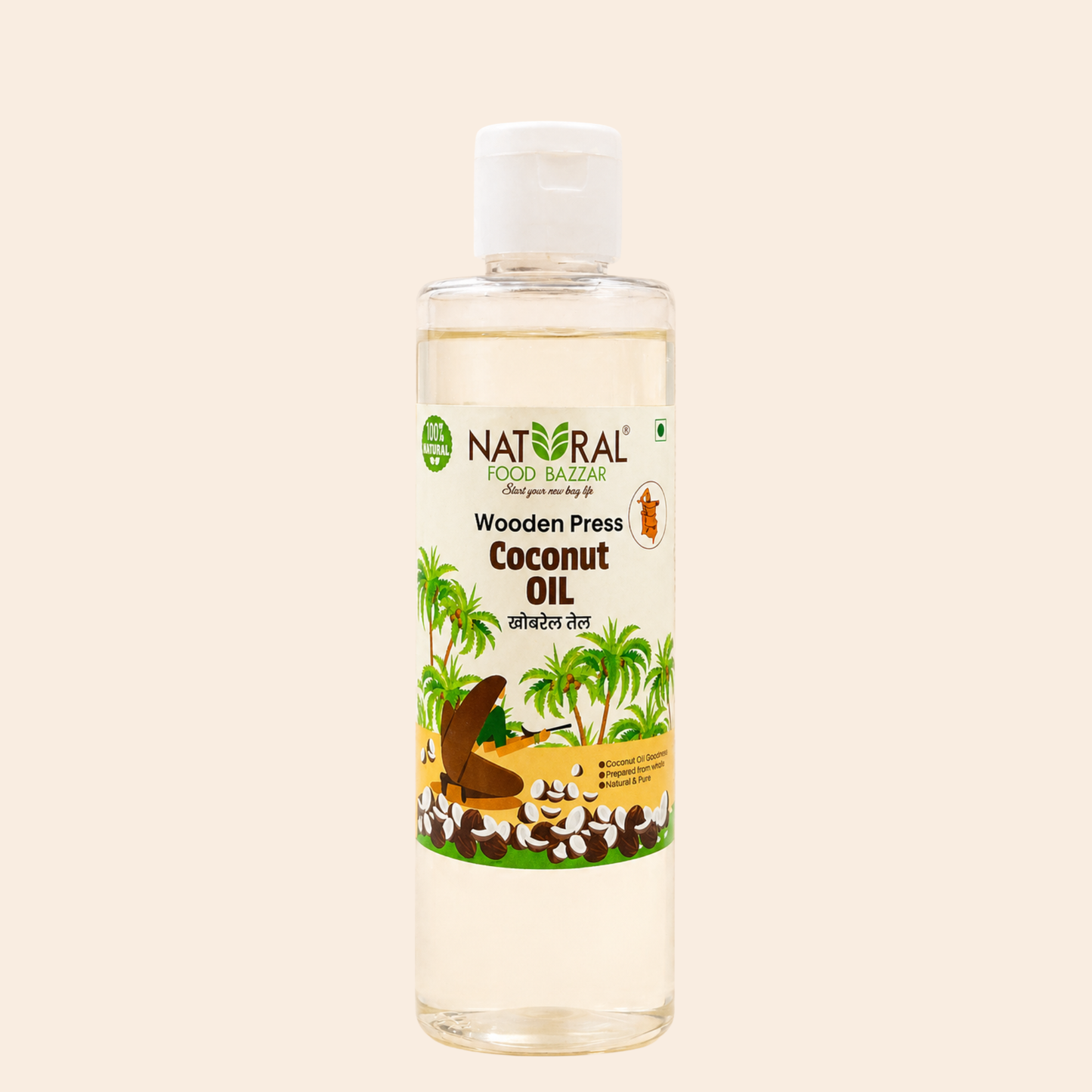 Natural Coconut Wooden Cold Pressed Oil | नारळ (खोबरेल) तेल | Natural Food Bazzar®