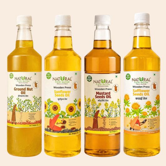 Natural Wooden Cold-Pressed Oils Combo | लाकडी घाणीत काढलेल्या तेलांचा कॉम्बो | Natural Food Bazzar®