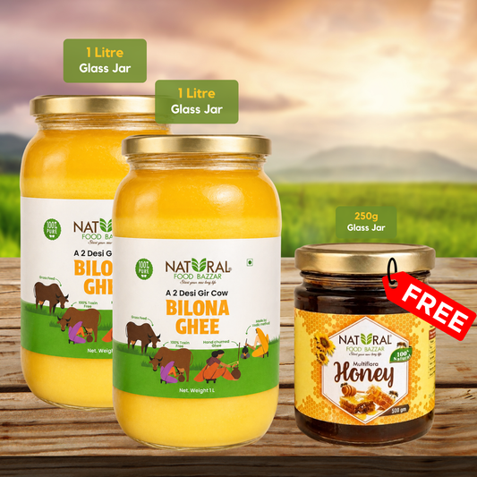 Buy A2 Cow Ghee 2L + Get Free Honey 250g | २ लिटर A2 गायीचे तूप + २५० ग्रॅम मध मोफत | Natural Food Bazzar®