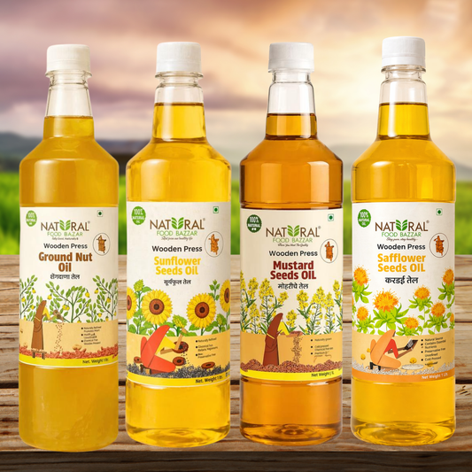 Natural Wooden Cold-Pressed Oils Combo | लाकडी घाणीत काढलेल्या तेलांचा कॉम्बो | Natural Food Bazzar®