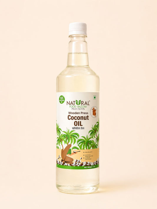Natural Coconut Wooden Cold Pressed Oil | नारळ (खोबरेल) तेल | Natural Food Bazzar®